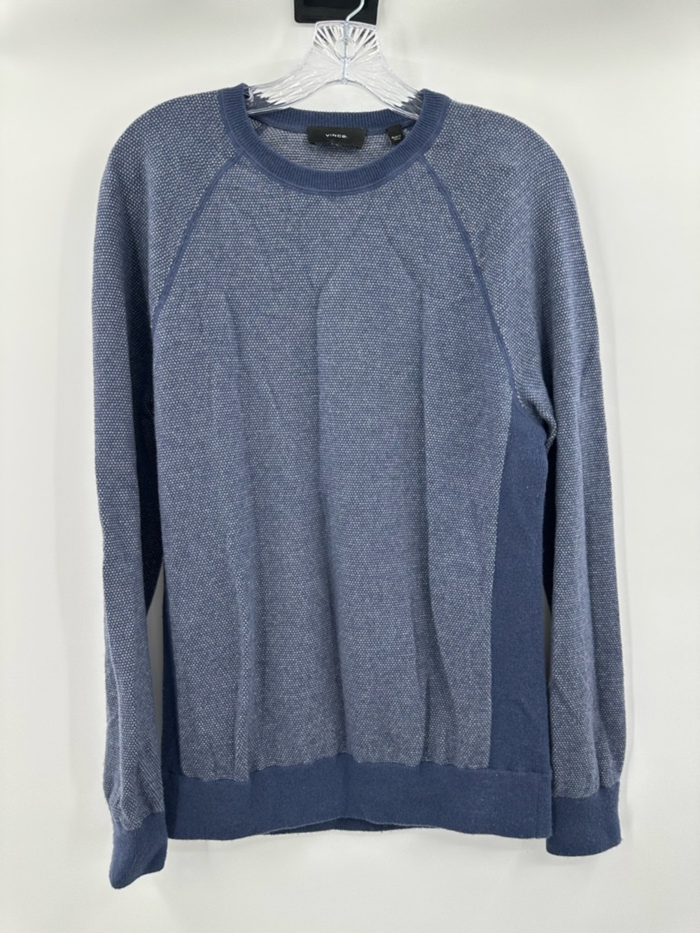 Vince Men's Heather Blue Birdseye Crewneck Wool & Cashmere Sweater Size Medium